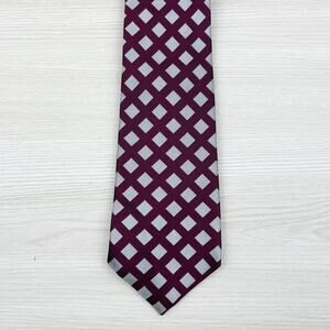 Lauren Ralph Lauren Maroon‎ & Silver Diamond Pattern Neck Tie
